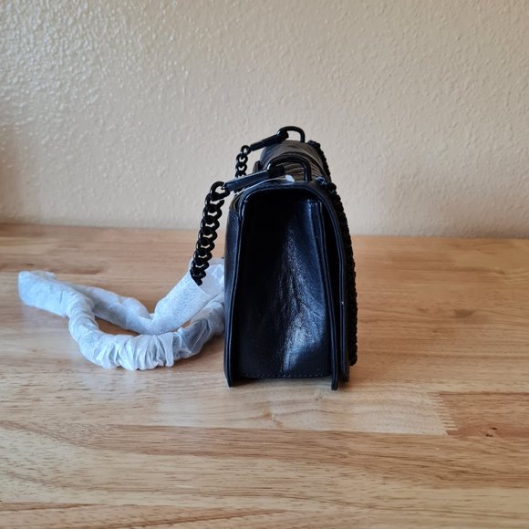 New Rebecca Minkoff Black Chevron Quilted Love Crossbody Leather Chain Handbag - Picture 4 of 8